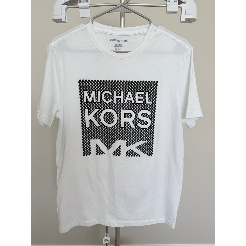 Michael Kors T-Shirt Womens Small White Cotton Graphic Logo Short Sleeve